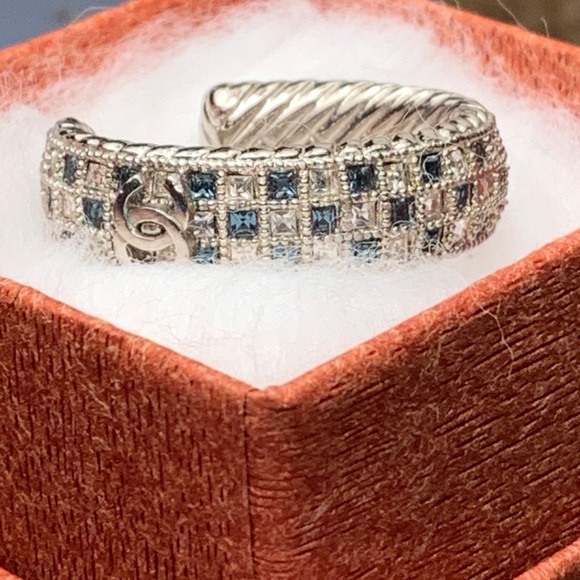 Chanel Silver Blue Crystal Hoop Earring - Picture 3 of 11